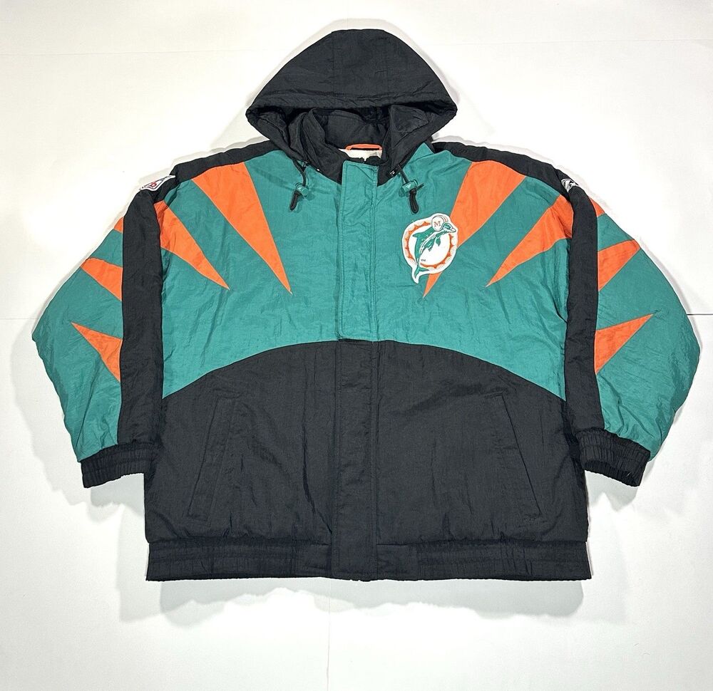 Vintage 90s Miami Dolphins Puffer Jacket NFL Football Apex One Shark Tooth Large